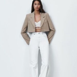 Zara | Cropped Beige Tan Blazer | Size Small